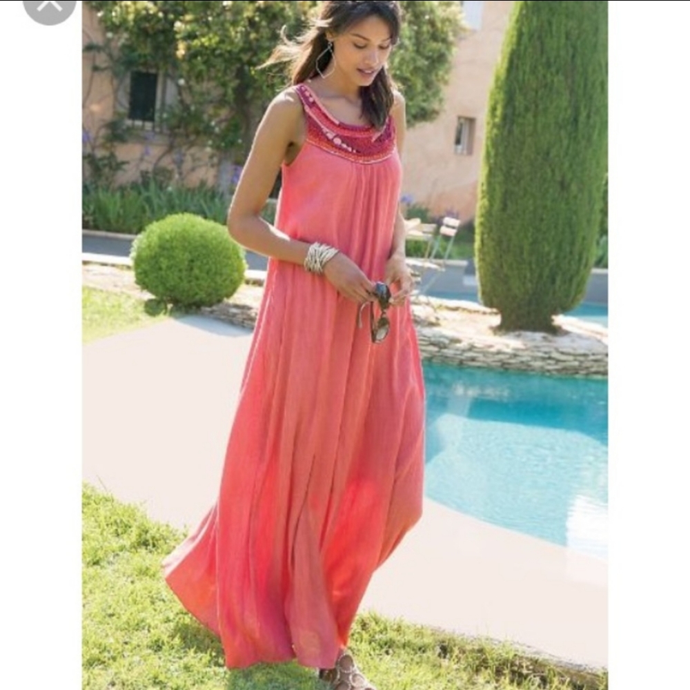 Soft Surroundings Pink Barbados Beaded Maxi Dress